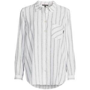 ADRIANNA PAPELL Stripe Linen Blend Button Down Shirt Retail $89 Medium